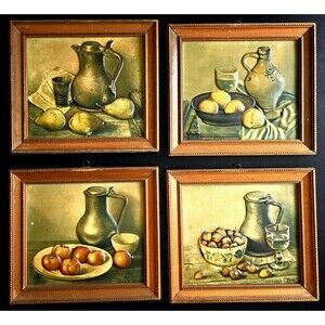 1970's Henk Bos Raised 3D Still Life 7x8 Wall Art Pitchers/Fruits Wood Frames